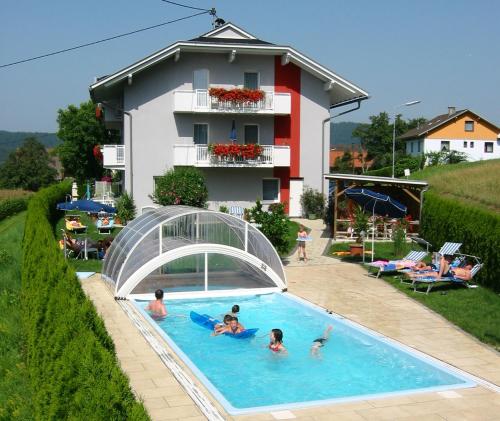 圣卡尼兹Kärnten Apartment Turnersee的一群人在游泳池游泳