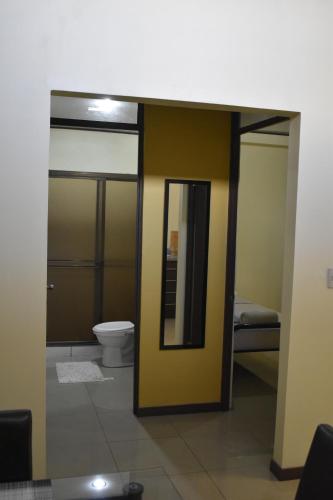 ArenillaApartamentos Guzmán的一间带卫生间和镜子的浴室