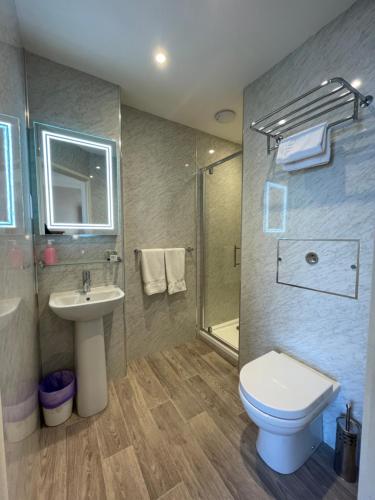 锡豪西斯Chandlers BnB的浴室配有卫生间、盥洗盆和淋浴。