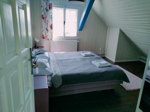 维斯瓦Apartamenty TRZY PTAKI的一间带床的卧室,位于带窗户的房间内