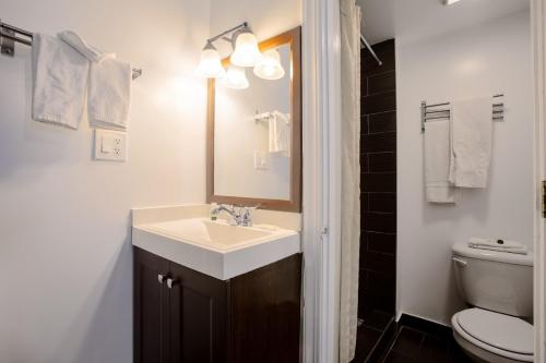 威廉姆斯星66路大峡谷汽车旅馆的一间带水槽、镜子和卫生间的浴室