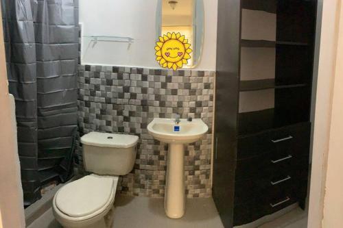 奇特雷PRECIOSO APARTAMENTO DE LUJO AMOBLADO的一间带卫生间和水槽的浴室