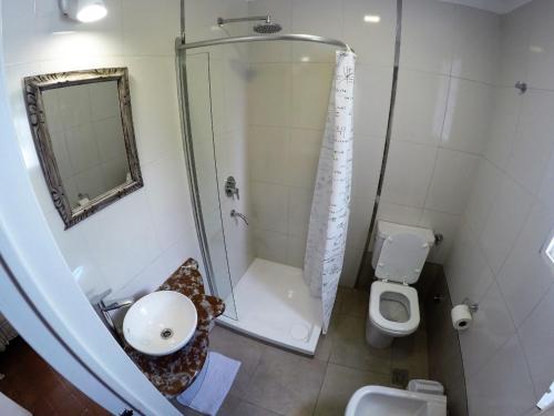 耶尔瓦布埃纳CasaLolaMora的带淋浴、盥洗盆和卫生间的浴室
