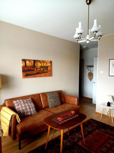 瓦尔考斯Citykoti的客厅配有棕色沙发和桌子