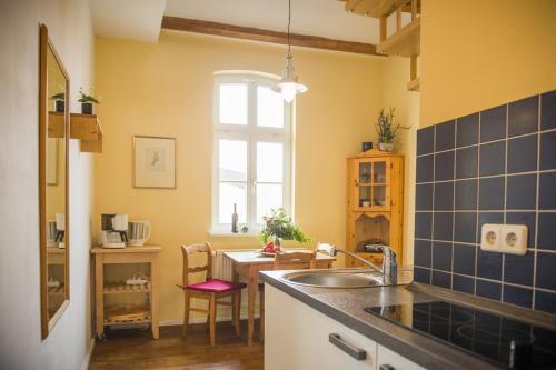 费尔德伯格Haus Seenland的厨房配有水槽和台面