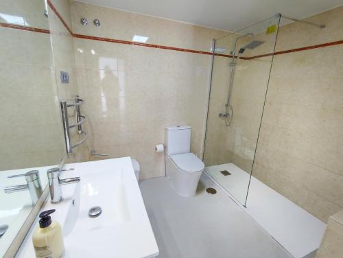 马贝拉Puerto Banus Duplex Centric WaterFront 3 Bedroom的带淋浴、卫生间和盥洗盆的浴室