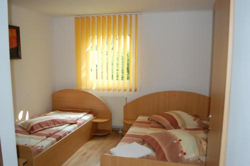 索瓦塔奇斯旅馆的一间卧室设有两张床和窗户。