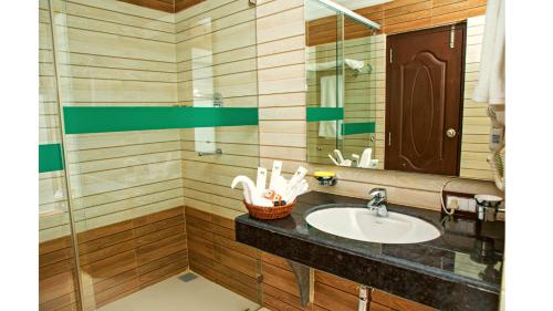 拜拉哈瓦Gautam Buddha Airport Hotel的一间带水槽和镜子的浴室