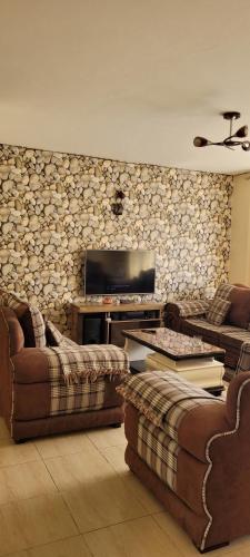 内罗毕Ree homestay and safaris -JKIA的客厅配有2张沙发和1台平面电视