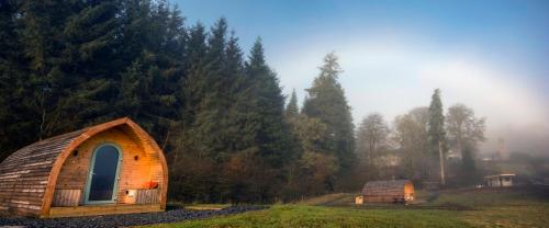 DalmellingtonLuxury Rural Ayrshire Glamping Pod的森林旁的木屋