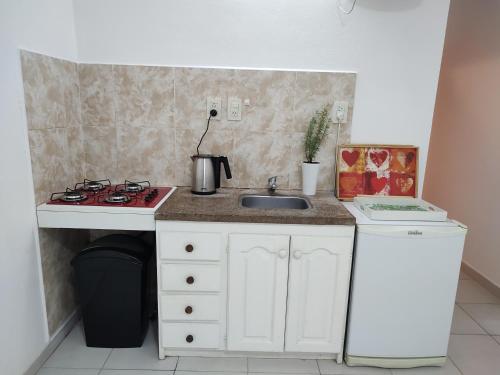 雷西斯膝西亚Departamento Temporario的一间带水槽和炉灶的小厨房