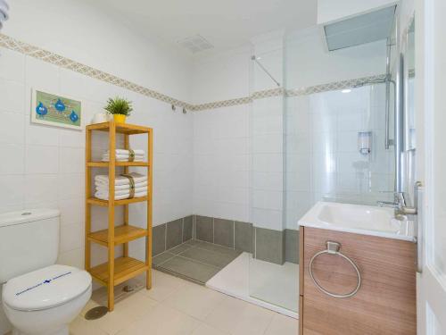 阿雷西费Mahostly Apartamento Comillas SC的带淋浴、卫生间和盥洗盆的浴室