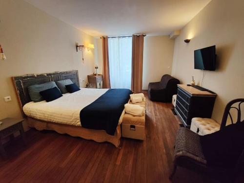 第戎La Chouette des Ducs, Appartement en Hypercentre的酒店客房设有一张大床和一台电视机。