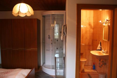 蒙德塞格兰贝保尔公寓的带淋浴和盥洗盆的浴室