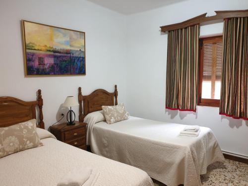 奥萨德蒙铁尔Casa Rural Sole的一间卧室设有两张床和窗户。