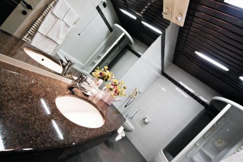 比耶拉米开朗基罗酒店的一间带水槽和镜子的浴室