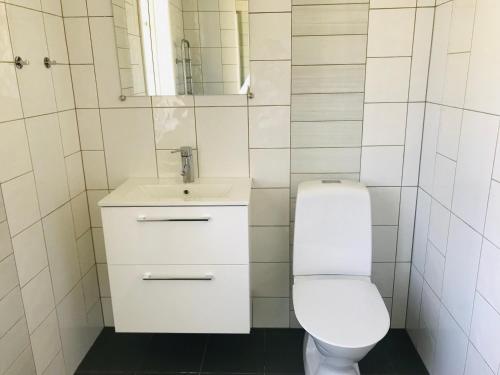 孔艾尔夫Kastellegården Skanskullen的浴室配有白色卫生间和盥洗盆。