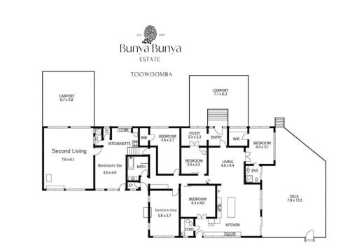 土乌巴Bunya Bunya Luxury Estate Toowoomba set over 2 acres with Tennis Court的房屋的平面图