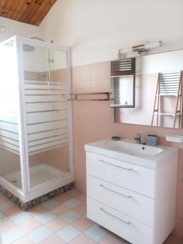 勒迪亚芒La belle Mullane的带淋浴和盥洗盆的浴室