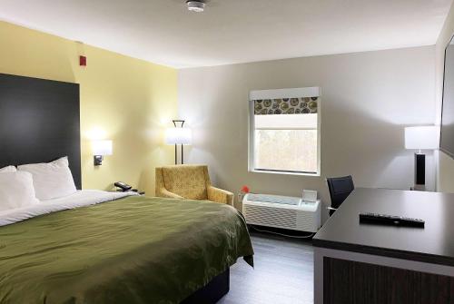 比洛克西Wingate by Wyndham Biloxi - Ocean Springs的配有一张床和一张书桌的酒店客房