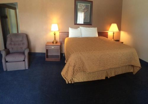 加登城花园城向日葵旅馆及套房的配有一张床和一把椅子的酒店客房