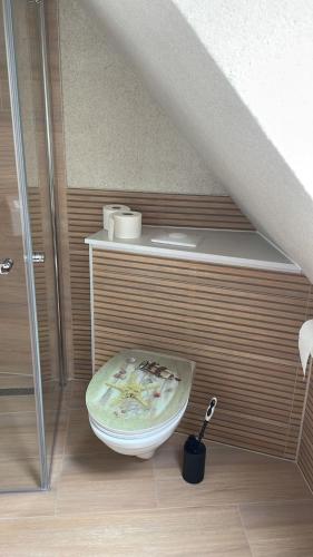 格雷沃斯米伦FEWO Grevensmühlen的浴室设有卫生间,位于地板上