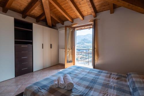 帕拉蒂科Casa del Gatto的一间卧室设有一张床和一个大窗户
