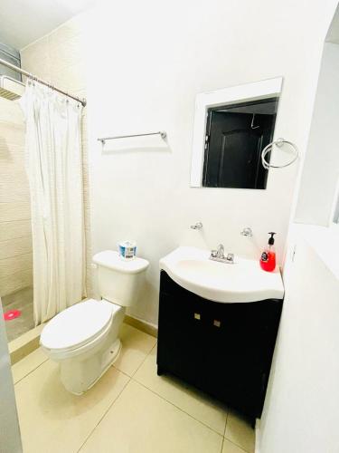 蒙特雷Departamento para descansar的白色的浴室设有卫生间和水槽。
