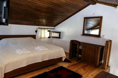 DelchevoDelchovski Han的卧室配有一张床,墙上设有镜子