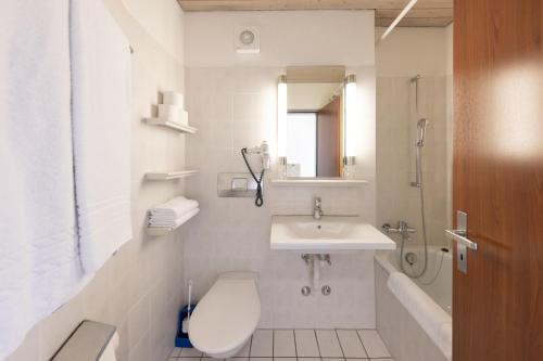 莫尔沙赫假日酒店的一间带水槽、卫生间和淋浴的浴室