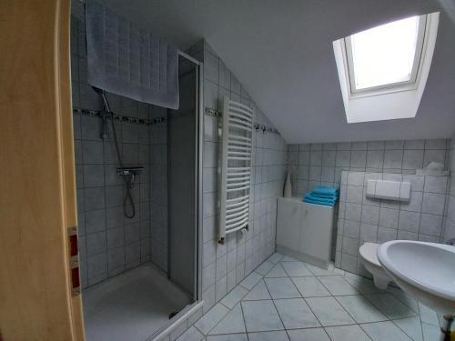 马夸特施泰因Haus Maier的带淋浴和盥洗盆的浴室
