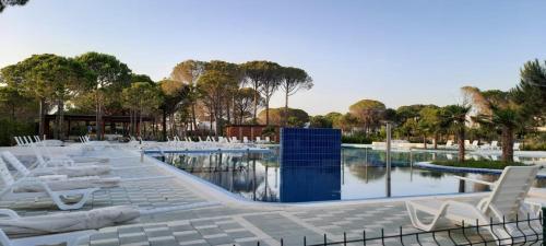 Mullini i DanitVilla Shera的游泳池设有白色椅子和水树