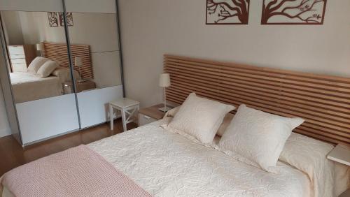 潘普洛纳Ibarrenea Apartamento的卧室配有一张带白色床单和枕头的大床。