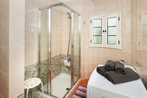 卡门港Gibshouses Hyde Park的浴室配有淋浴和带毛巾的卫生间。