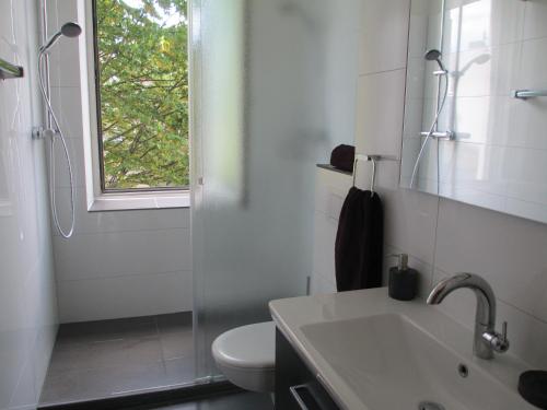 科隆克罗斯克凯伦戈尔公寓的带淋浴、盥洗盆和卫生间的浴室