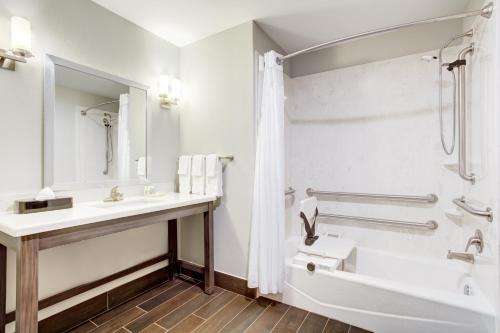 拉斐特拉斐特北部假日酒店的一间带水槽、浴缸和淋浴的浴室