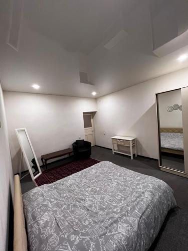 埃里温Kilikia, Centre的一间卧室配有一张大床和镜子