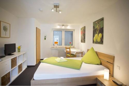 维宁根Hotel Emmerich的一间卧室配有一张床、一张书桌和一台电视