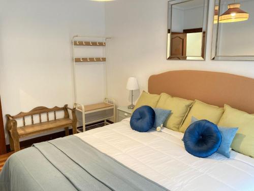 格乔Amplio y Elegante en Las Arenas的一间卧室配有一张带蓝色枕头的床。