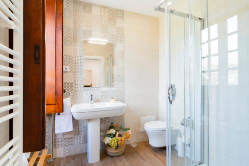 奥利维拉多霍斯比托卡萨波克度假屋的一间带水槽、卫生间和淋浴的浴室