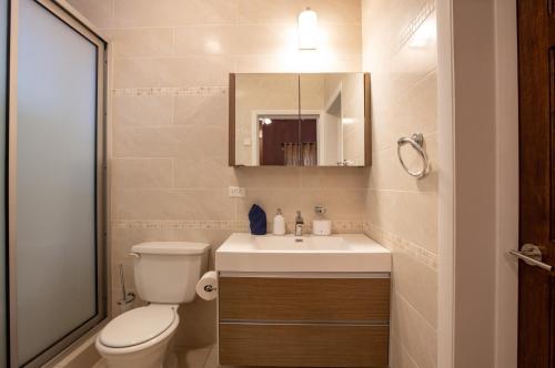 马霍礁Reflection Y 5 Star Villa的一间带卫生间、水槽和镜子的浴室