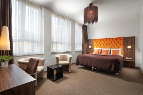 埃因霍温拉雷因酒店的配有一张床和一把椅子的酒店客房