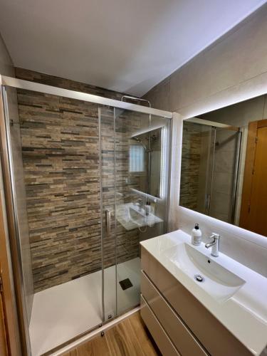 贝尼多姆Hany apartment Ducado 11-C的一间带水槽和淋浴的浴室