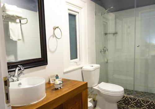 维纳德马180 Hotel Boutique的一间带水槽、卫生间和淋浴的浴室