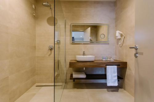 BunaHotel Buna Mostar的一间带水槽和淋浴的浴室