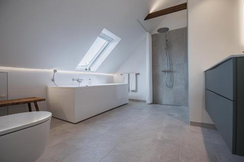 Slettestrand霍伊加登酒店的浴室配有卫生间、盥洗盆和淋浴。
