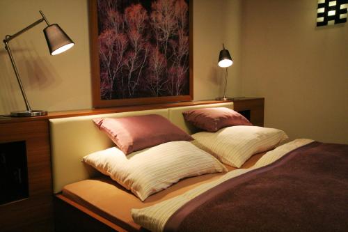 科斯塔涅维察Apartment Na Krki的床上有三个枕头