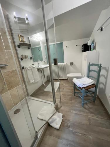 阿维尼翁菲斯帕莱斯住宿加早餐旅馆的带淋浴、卫生间和椅子的浴室