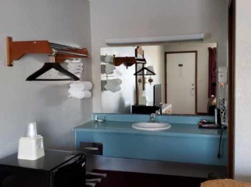 布兰森纺车旅馆的一间带水槽和镜子的浴室