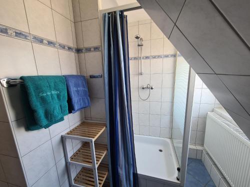 巴尔特鲁姆Seevilla Wietjes Whg 5的带淋浴和浴缸的浴室